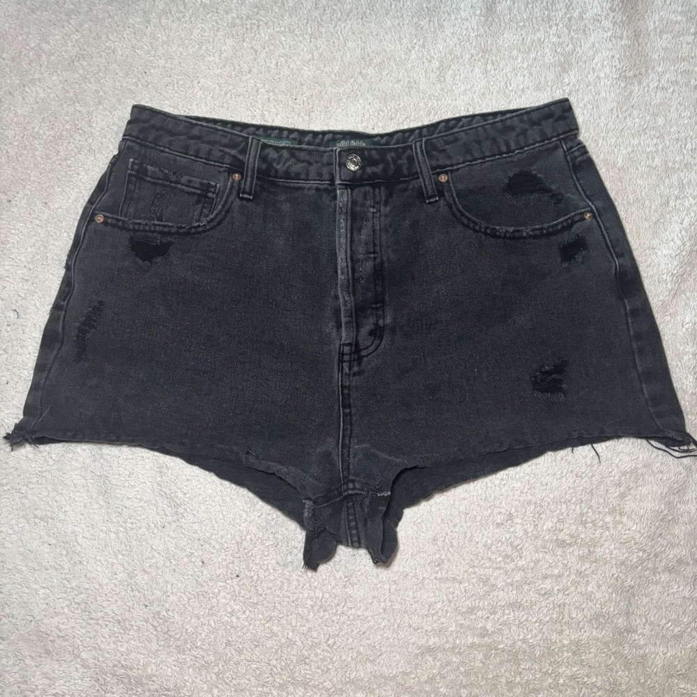 Wild Fable Womens Super High Rise Cutoff Denim Shorts Washed Black Distressed 12